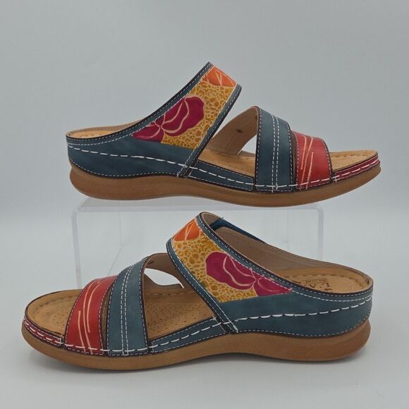 NWOB L'Artiste Spring Step Floral Multicolored Leather Wedge Sandal Size 40 US 9 - Picture 2 of 8